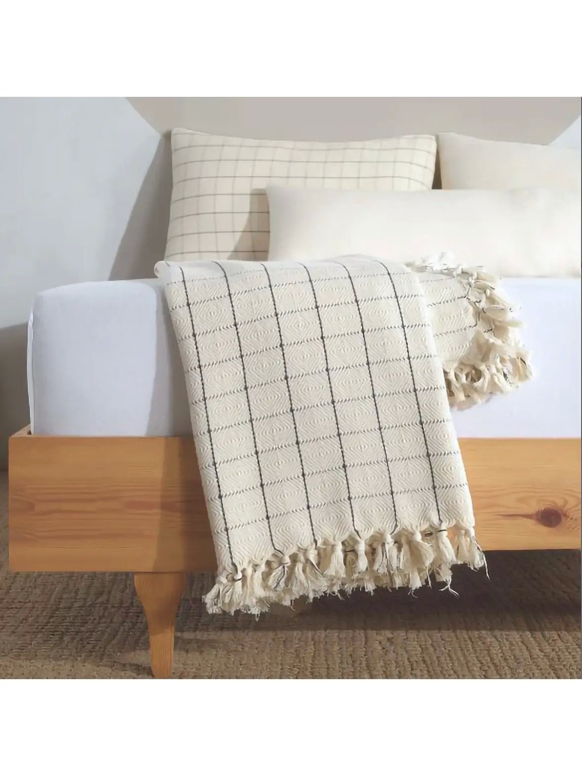 Cream Checkered Throw Blanket